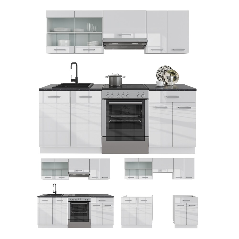Vicco KÜCHE R-LINE 200CM KÜCHENZEILE KÜCHENBLOCK EINBAU Weiß Hochlanz