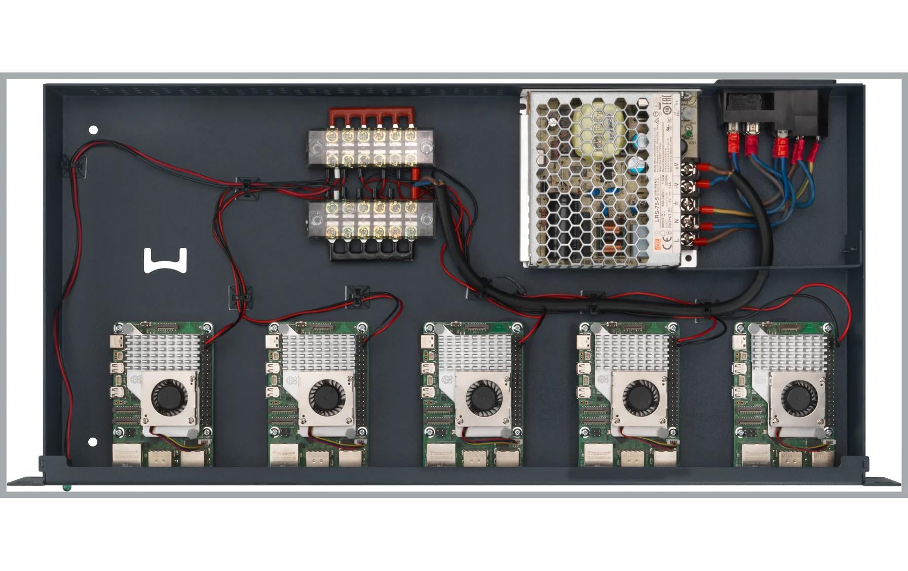 Rackmount Kit RM-PI-T2 für 5x Rasperry PI 5, inkl. PSU<br>Das Perfekte Rack für Ihre Raspberry Pi