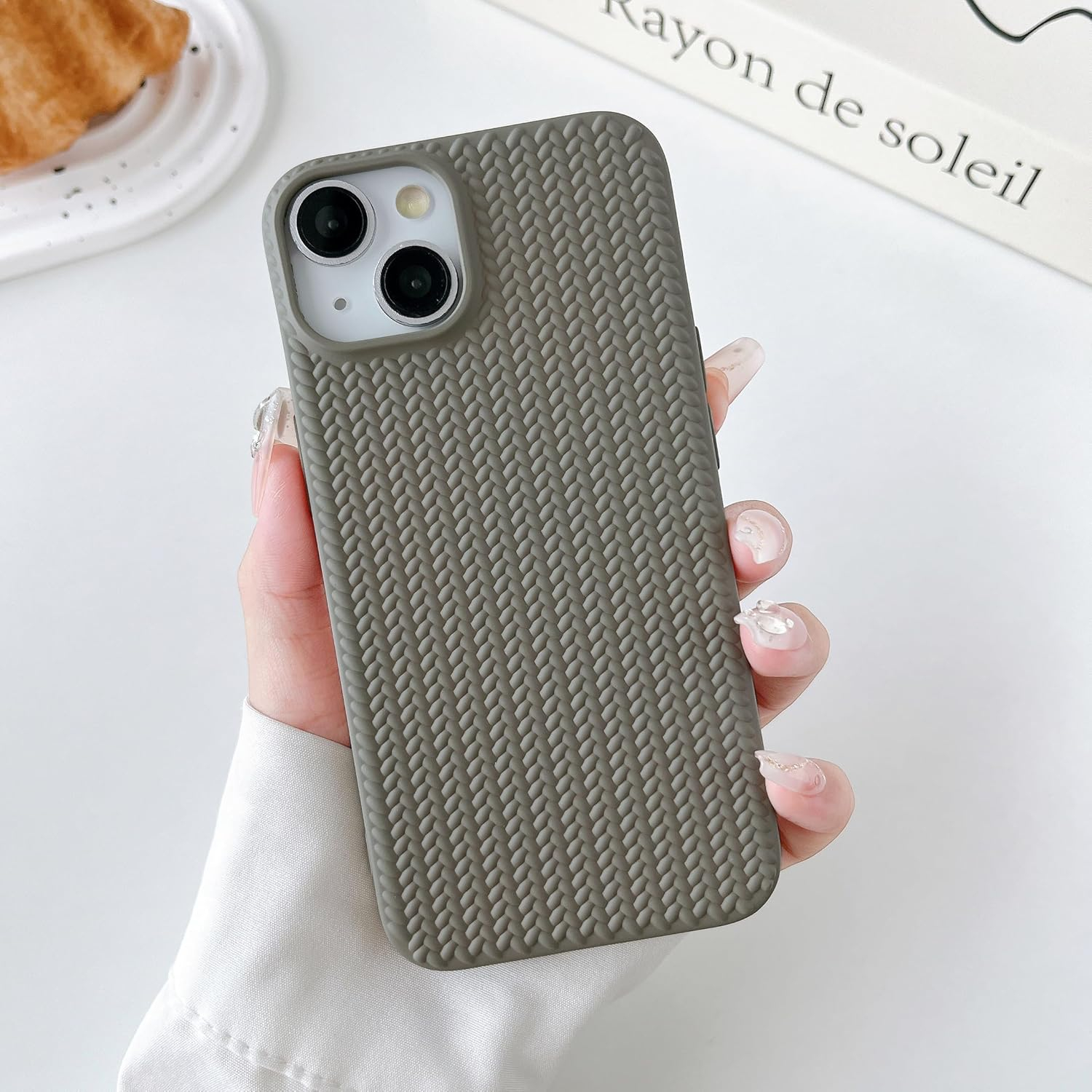 iPhone 16 Pro Gummi Case Schutzhülle Strickmuster - Beige (Matt)