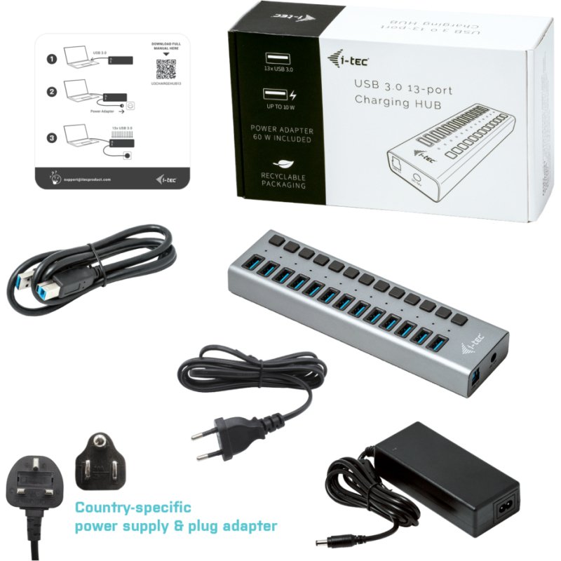 i-tec USB 3.0 Charging HUB 13port + Power Adapter 60 W