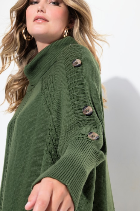 Pullover, Poncho-Style, Zopfmuster, Zipfelsaum
