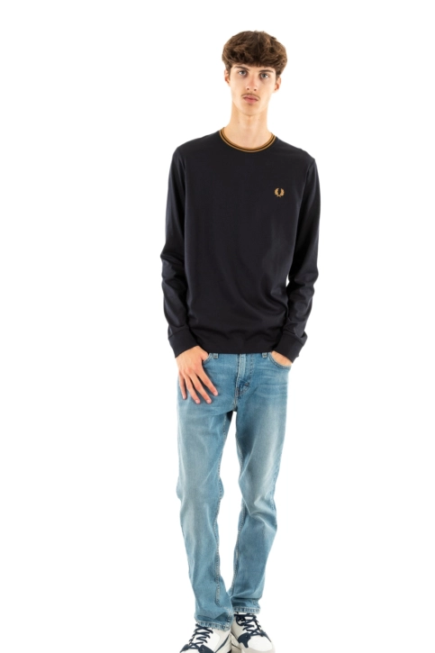 Tee shirt manches longues fred perry twin tipped m68 navy / dark caramel / dar