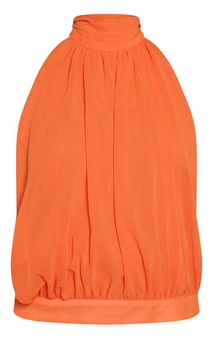 Orange Haut Coordonné Col Montant Froncé En Mousseline