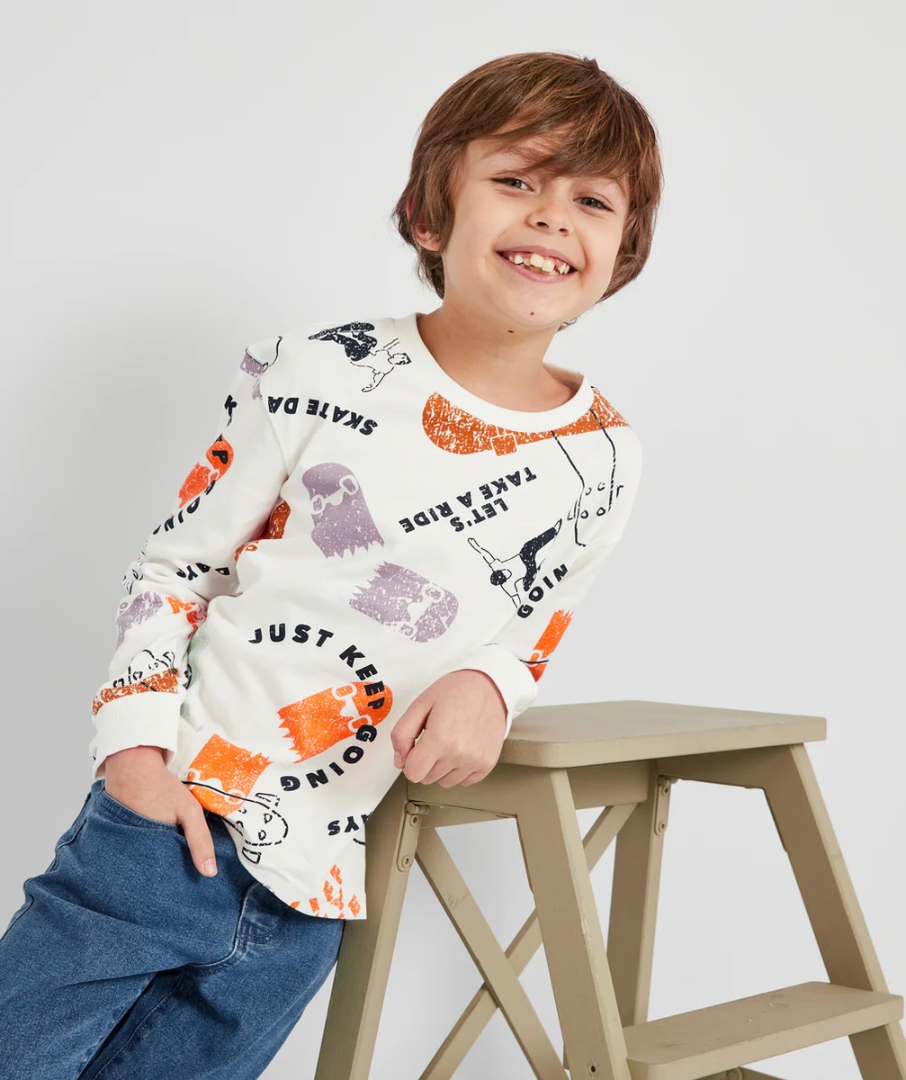 T-SHIRT MANCHES LONGUES GARÇON EN FIBRES RECYCLÉES IMPRIMÉ SKATE