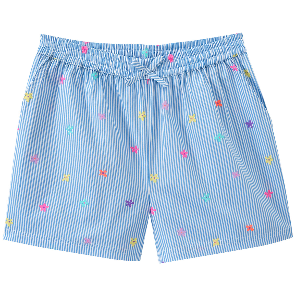 Mädchen Shorts mit Längsstreifen weiss / hellblau