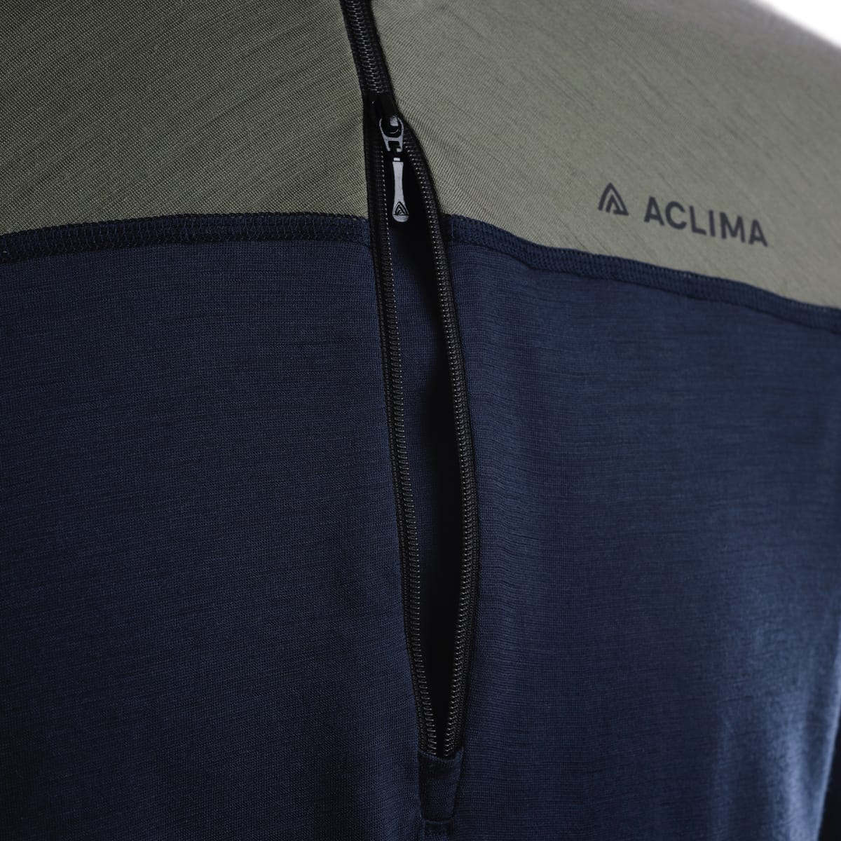 Aclima LightWool Reinforced Mockneck Man Navy Blazer/Ranger Green/Zinfandel