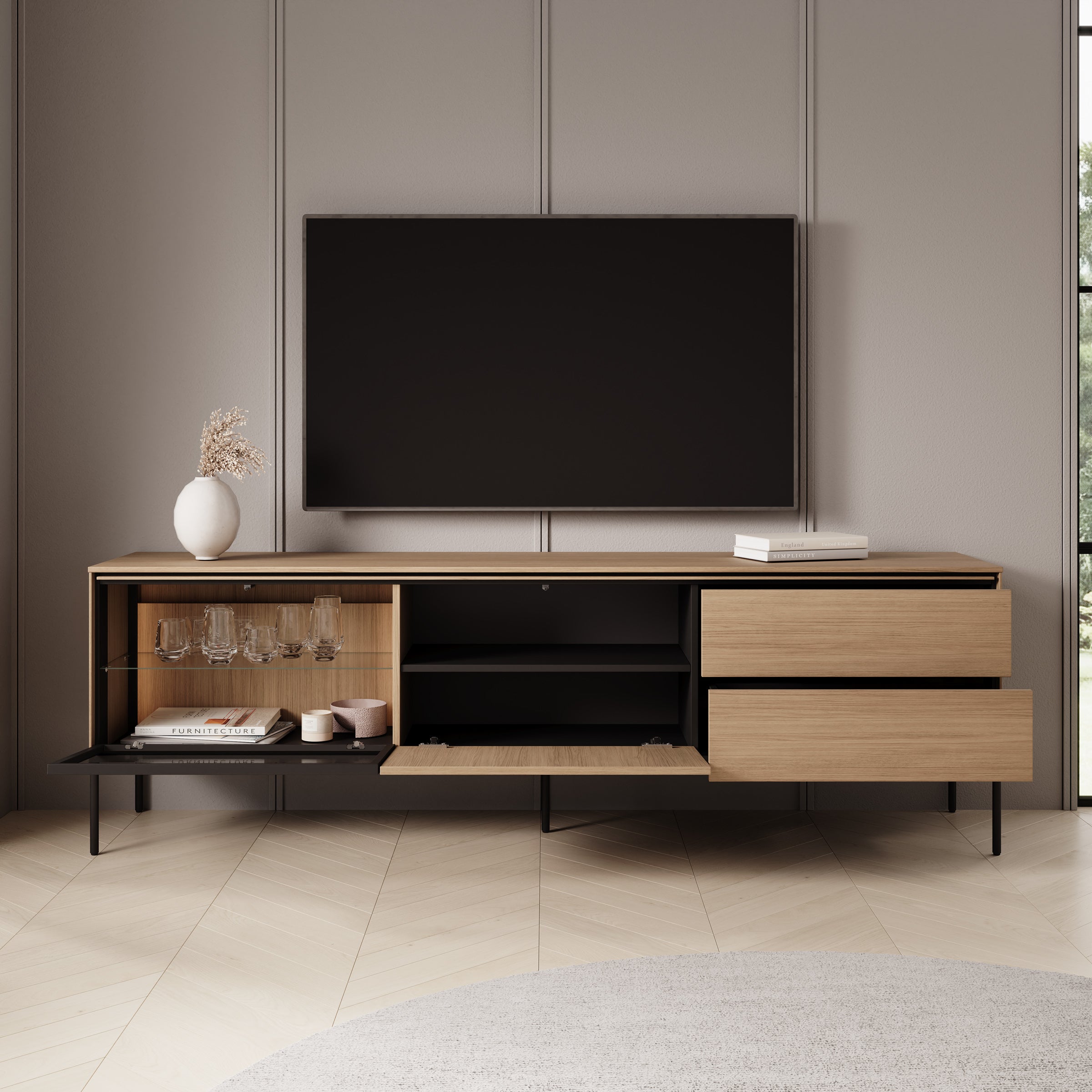 Meubella - Vicious - TV-Meubel met LED - Eiken - 197x41x62 cm
