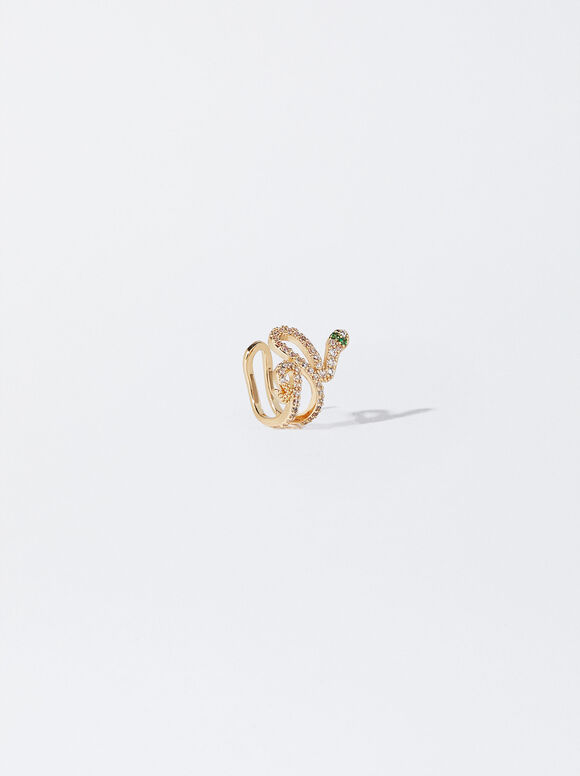 Brinco de orelha em formato de cobra com zircônia cúbica - Dourado