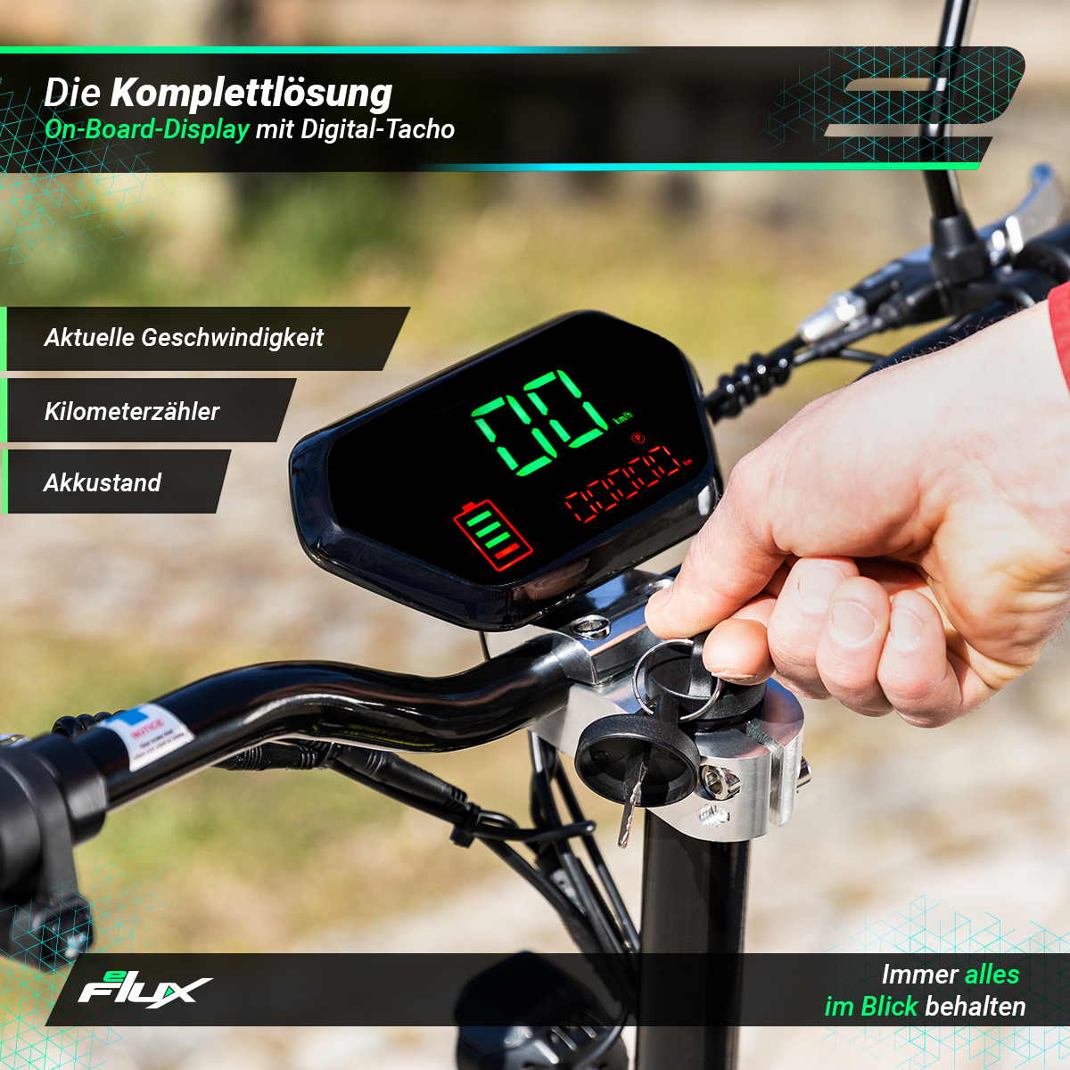 eFlux Street 20 E-Scooter mit Straßenzulassung, 20 km/h, 500 Watt, Elektroroller mit Sitz, klappbar (Schwarz)