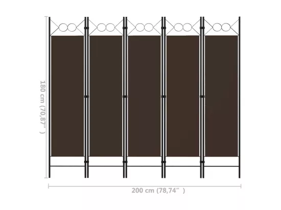Cloison de séparation 5 panneaux Marron 200x180 cm