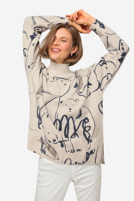 Pullover, Eisbären Print, Stehkragen, Langarm