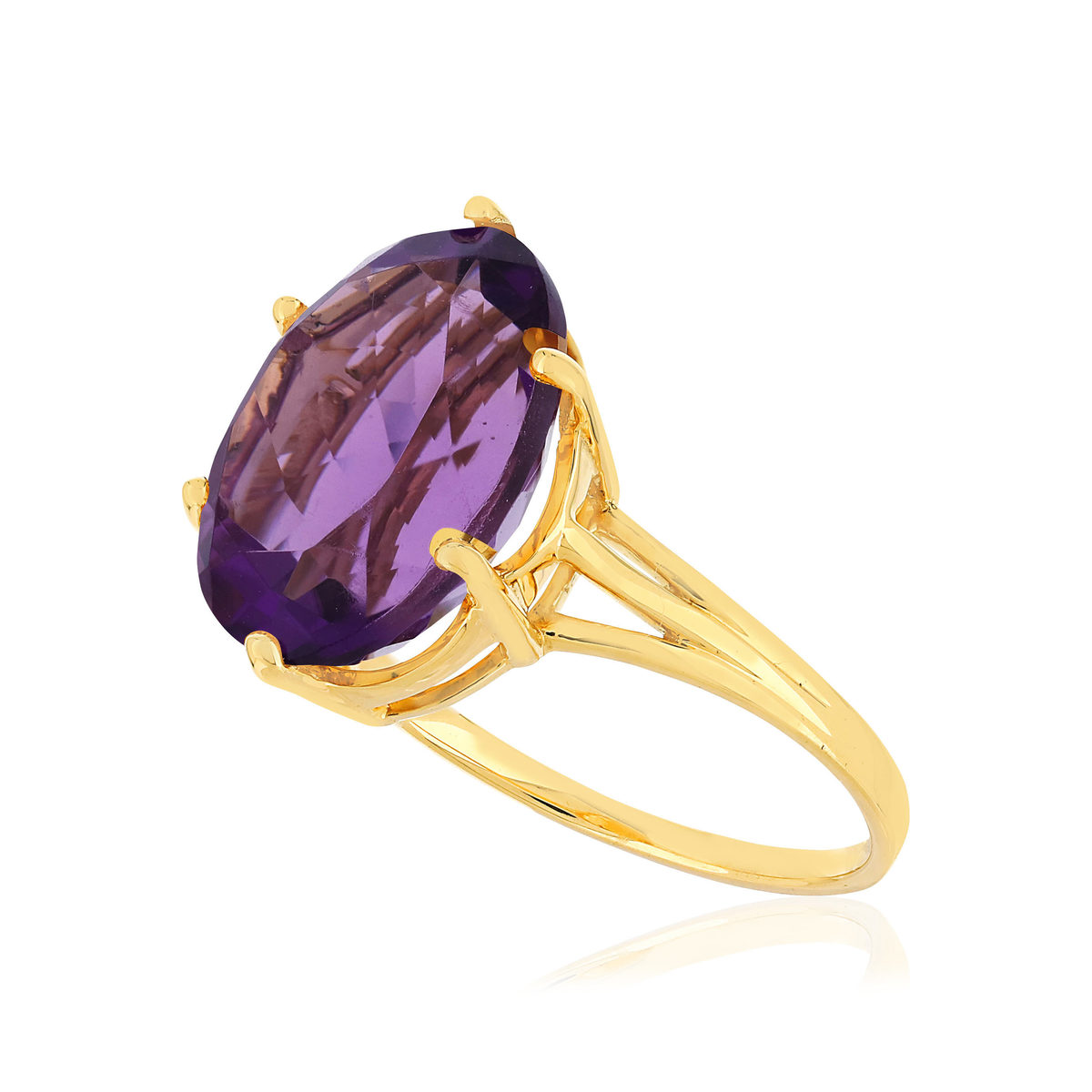 Bague or jaune 750, 1 Améthyste de 5 carats.