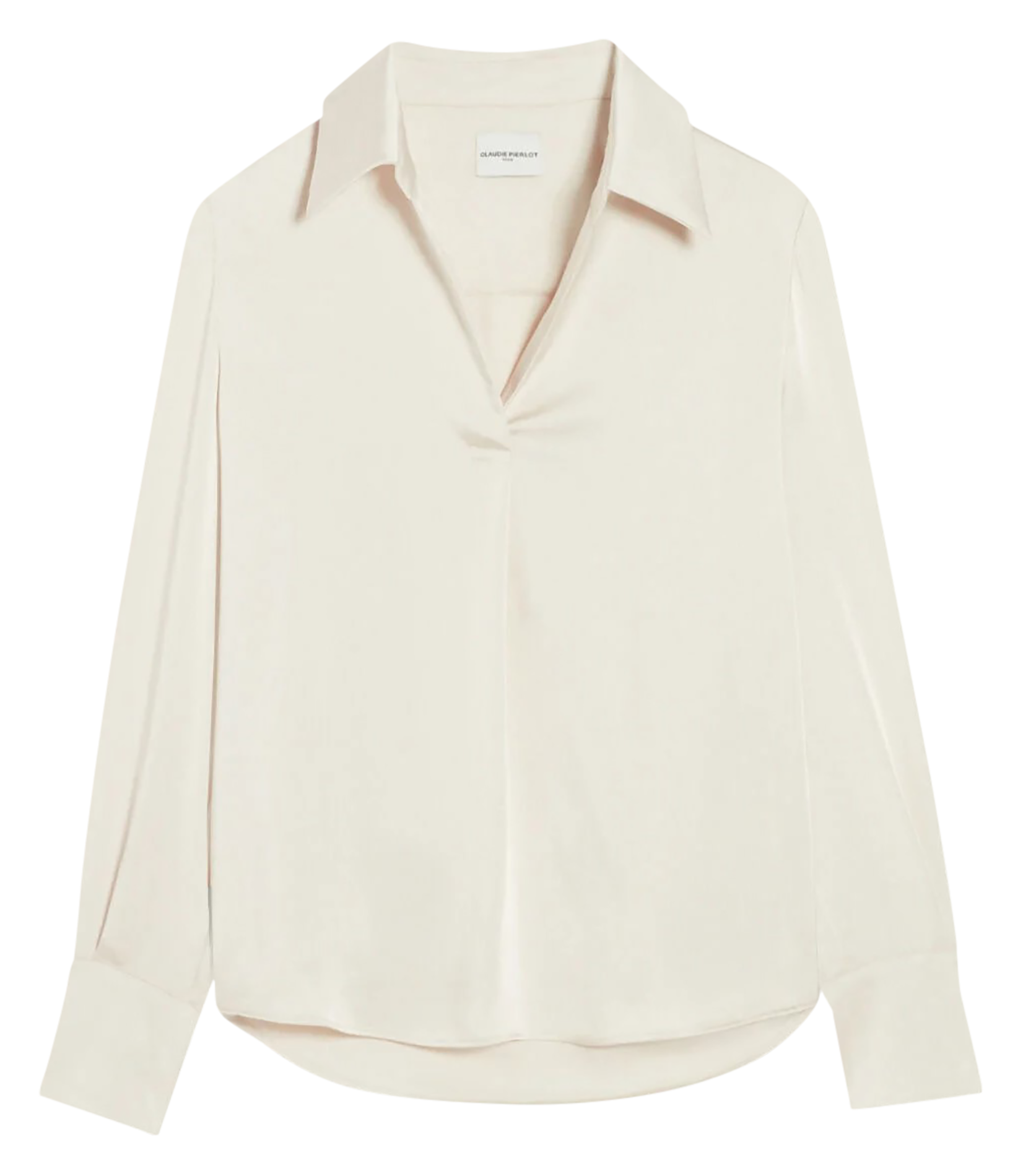Top droit col V effet satiné à jeux de plis | Beige