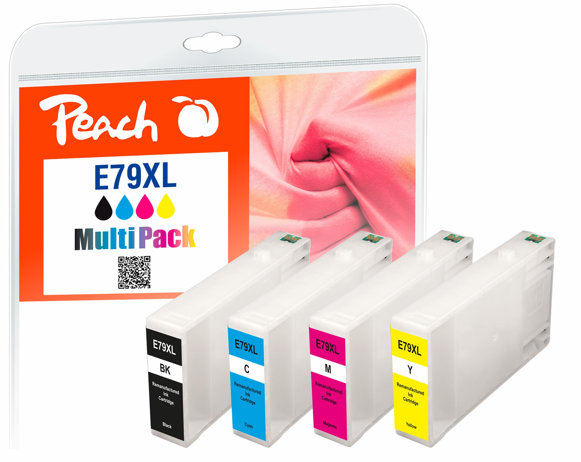 Peach E79 XL 4 Druckerpatronen XL (bk, c/m/y) ersetzt Epson No. 79XL, C13T79054010 für z.B. Epson WorkForce Pro WF -4600 (wiederaufbereitet)