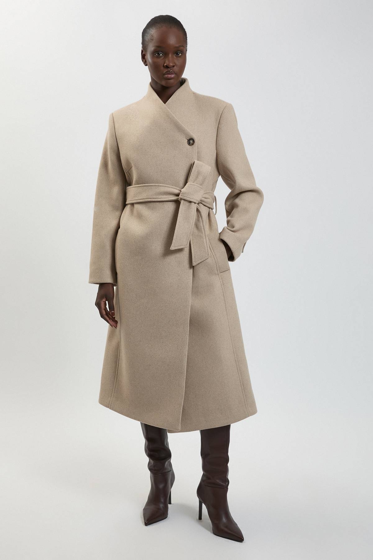 KarenMillen Manteau Midi Cintré À Col Croisé En Laine Pour Petite Taille
