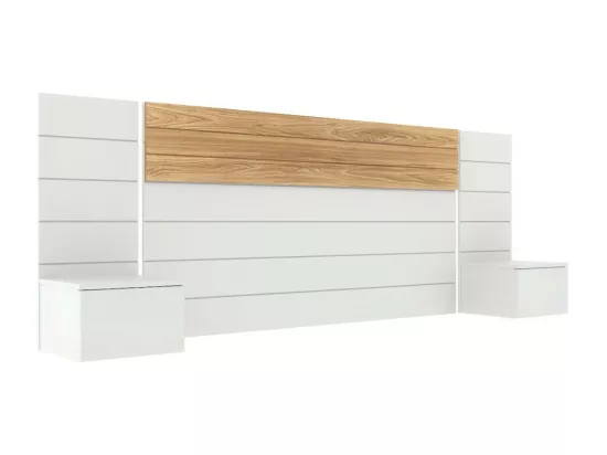 Tête de lit avec chevets 160 cm panneaux de fibres blanc et bois FREEDA