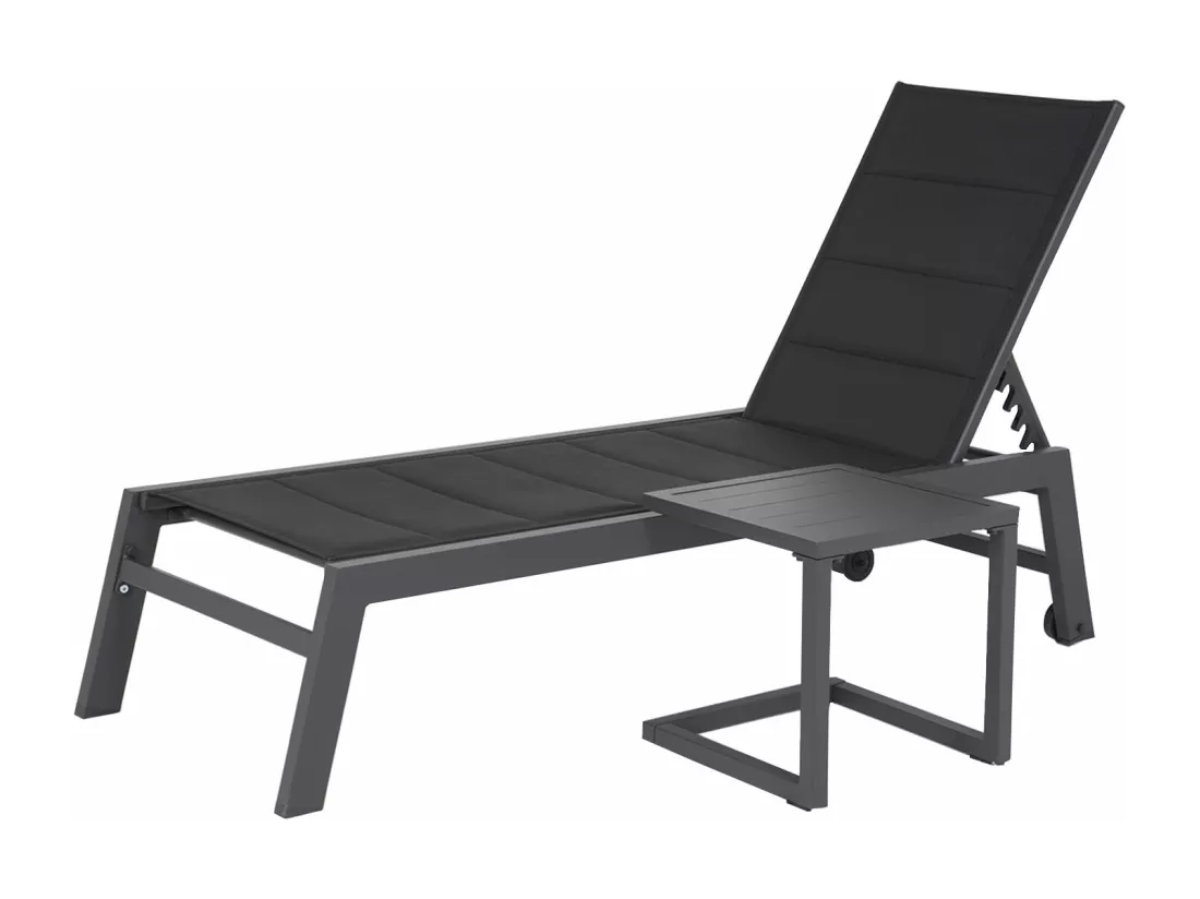 Set bain de soleil et table d'appoint BARBADOS en textilène noir - aluminium gris anthracite - HAPPY GARDEN