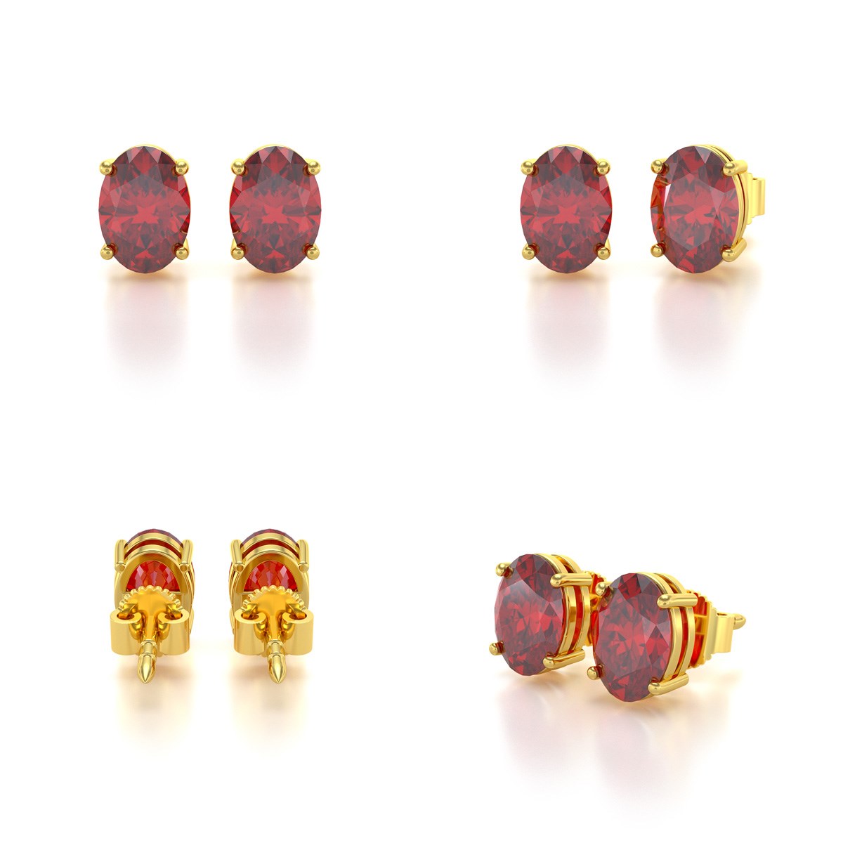 Boucles d'oreilles ADEN Or 585 Jaune et Rubis forme Ovale 1.6grs