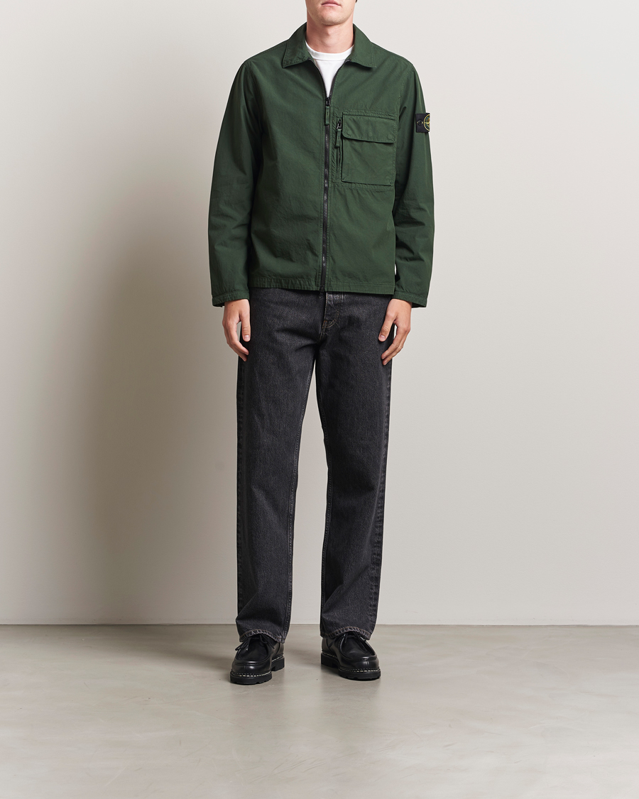 Stone Island Garment Dyed Organic Cotton Zip Overshirt Green