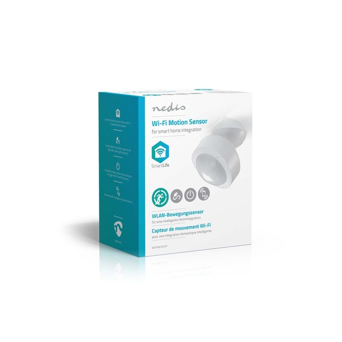 Nedis SmartLife Bevegelsessensor | Wi-Fi | Batteri drevet / Nettstrøm drevet | Detektorvinkel: 120 ° | Detektorrekkevidde: 10.0 m | Hvit