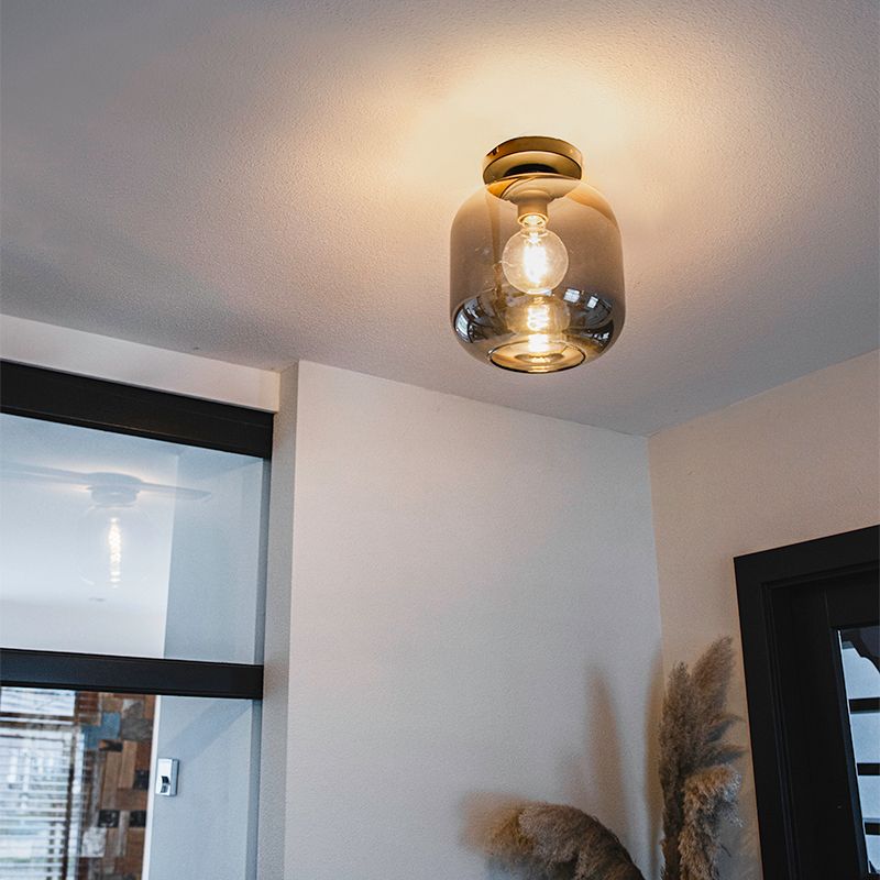 Design plafondlamp zwart met goud en smoke glas - Zuzanna