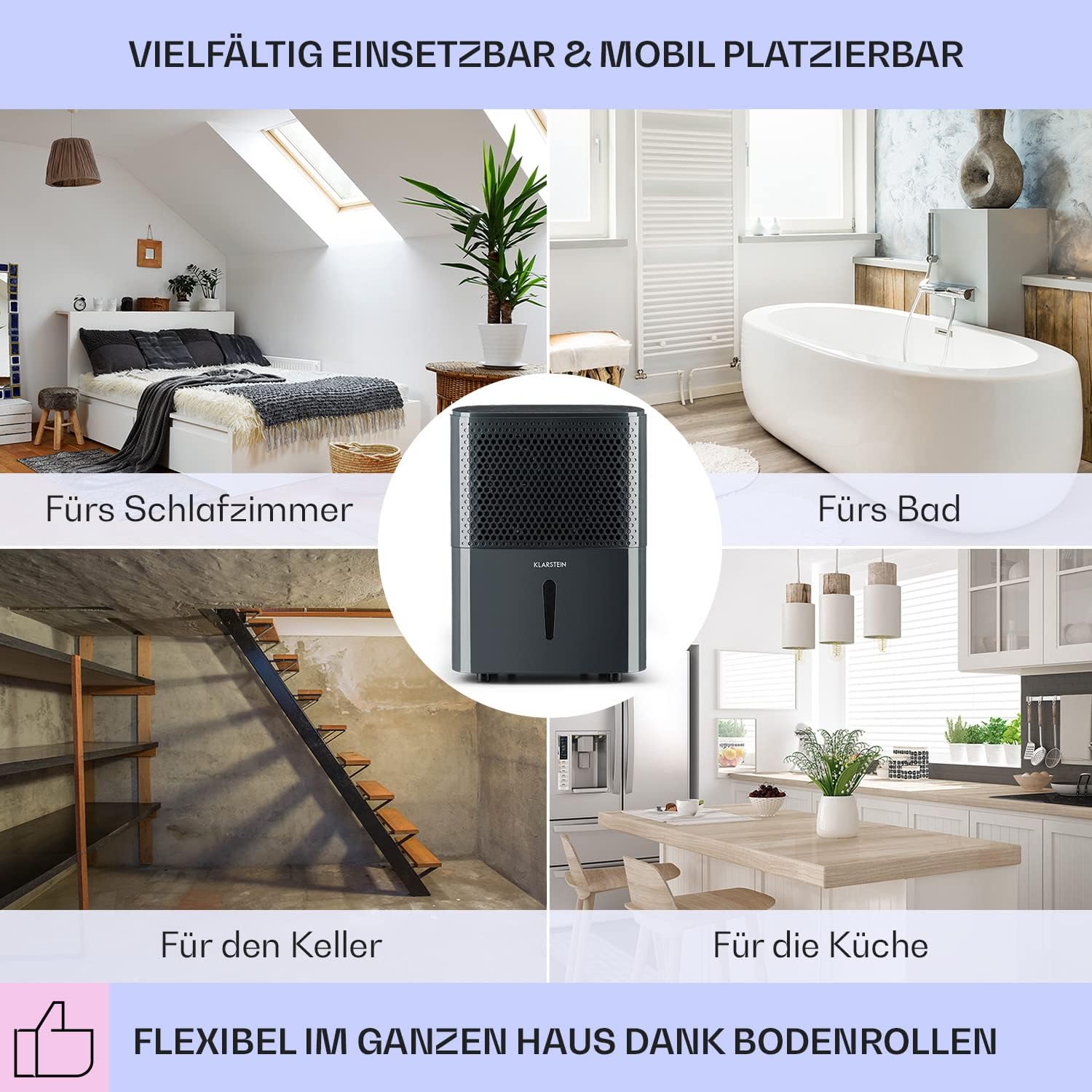 Klarstein Luftentfeuchter & Luftreiniger Elektrisch, 10 L Raumentfeuchter Klein für Wohnung Schlafzimmer Badezimmer Keller, Effizienter Bad/Raum Entfeuchter, Elektrischer & Kleiner Luftentfeuchter
