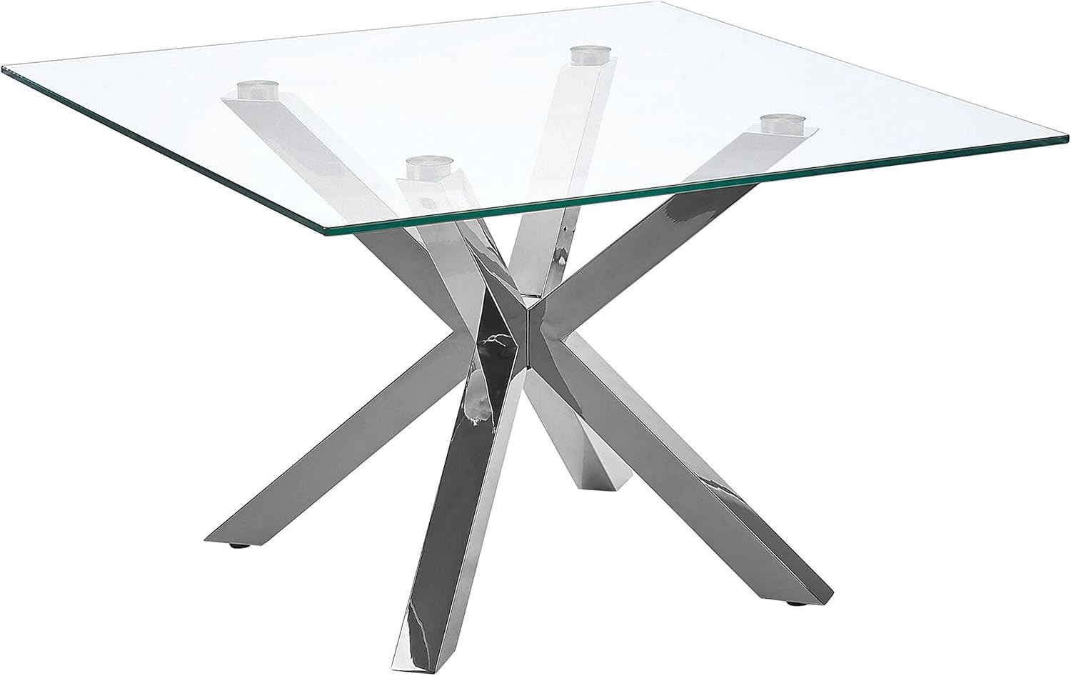 Beliani Couchtisch transparent Glas Metallgestell quadratisch 70x70cm Silber Starlight