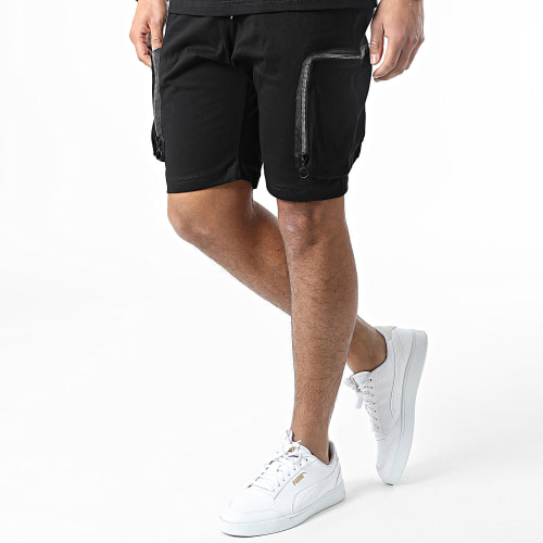 Ensemble Tee Shirt A Poche Poitrine Et Short Jogging G22-632 Noir