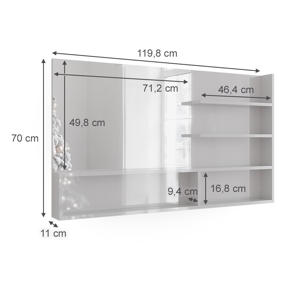 Vicco Spiegelregal Weiß Hochglanz 119,8 x 70 cm, moderner Badspiegel mit Ablagen