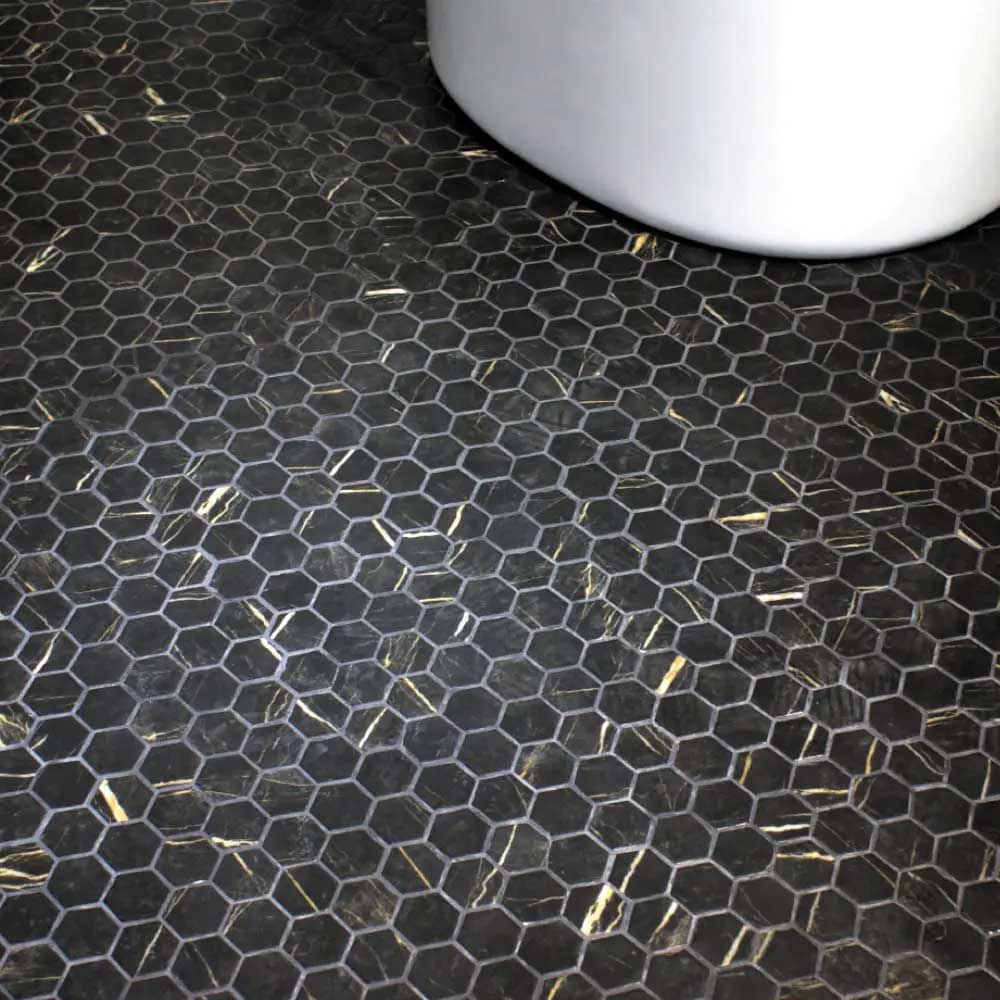 The Mosaic Factory Valencia hexagon glasmozaïek tegels 28x33cm nero marble