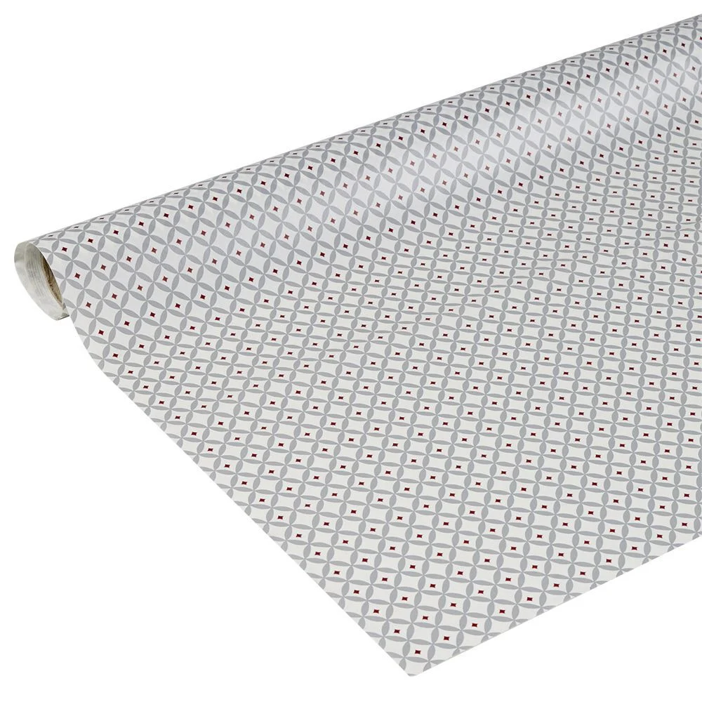 Nappe rectangulaire toile cirée motif gris et rouge 140x250 cm