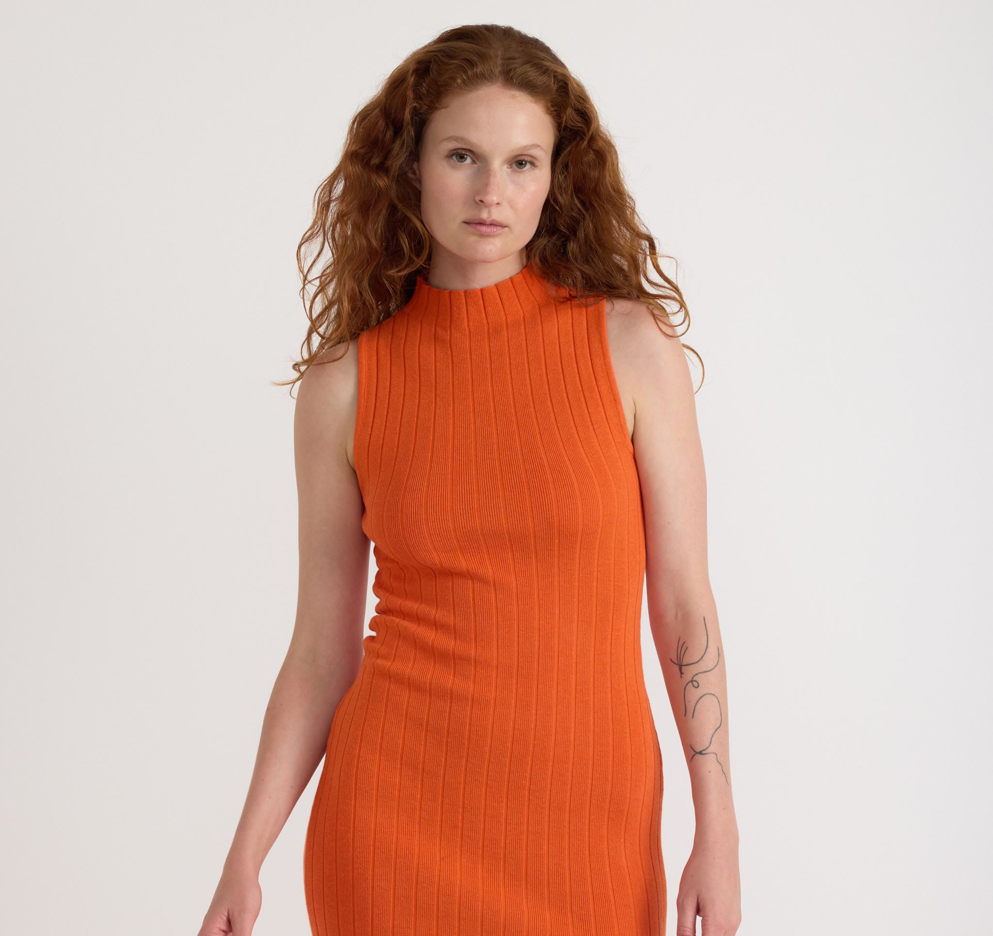 COTTON<br>Soft Knit Rib Mock Neck Dress