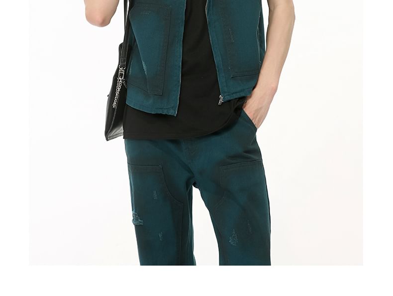 FAERIS - Vest met ronde hals en ritssluiting / Jeans met losse pasvorm en gemiddelde taille