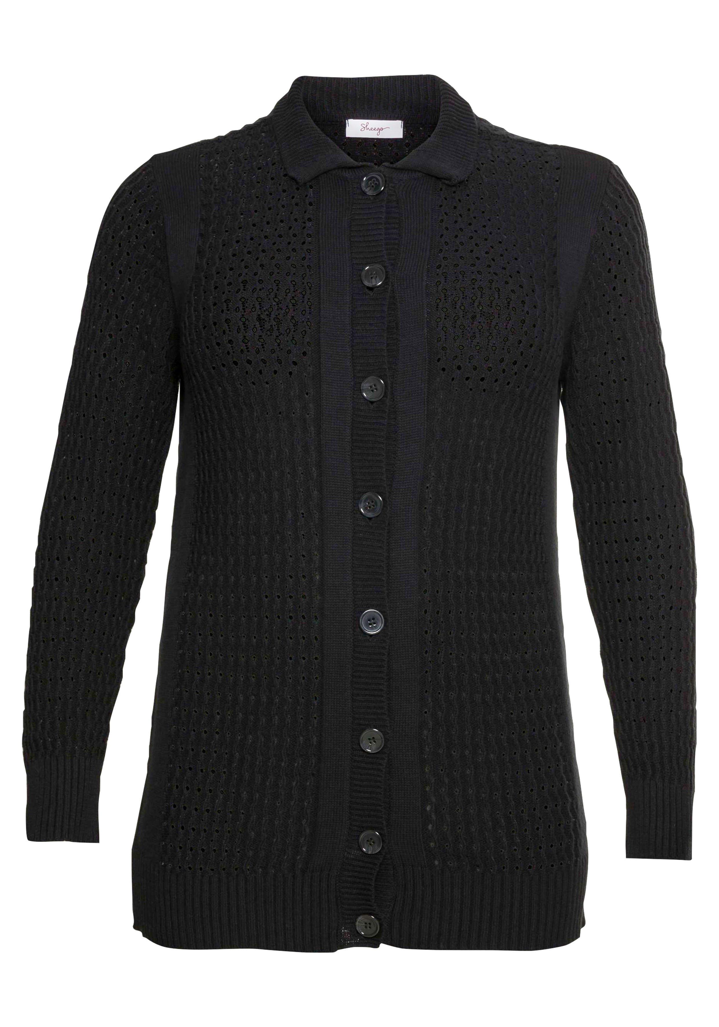 Cardigan mit Ajourstrickmuster und Kragen