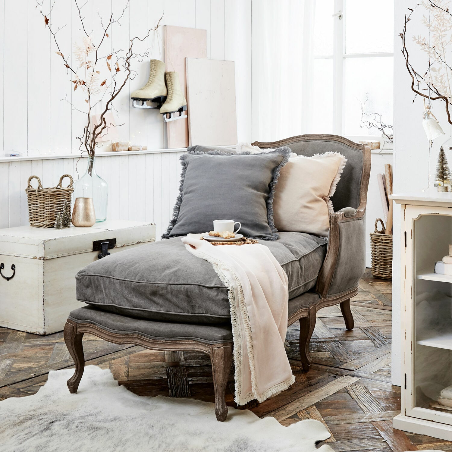 Chaiselongue Muel grau/braun