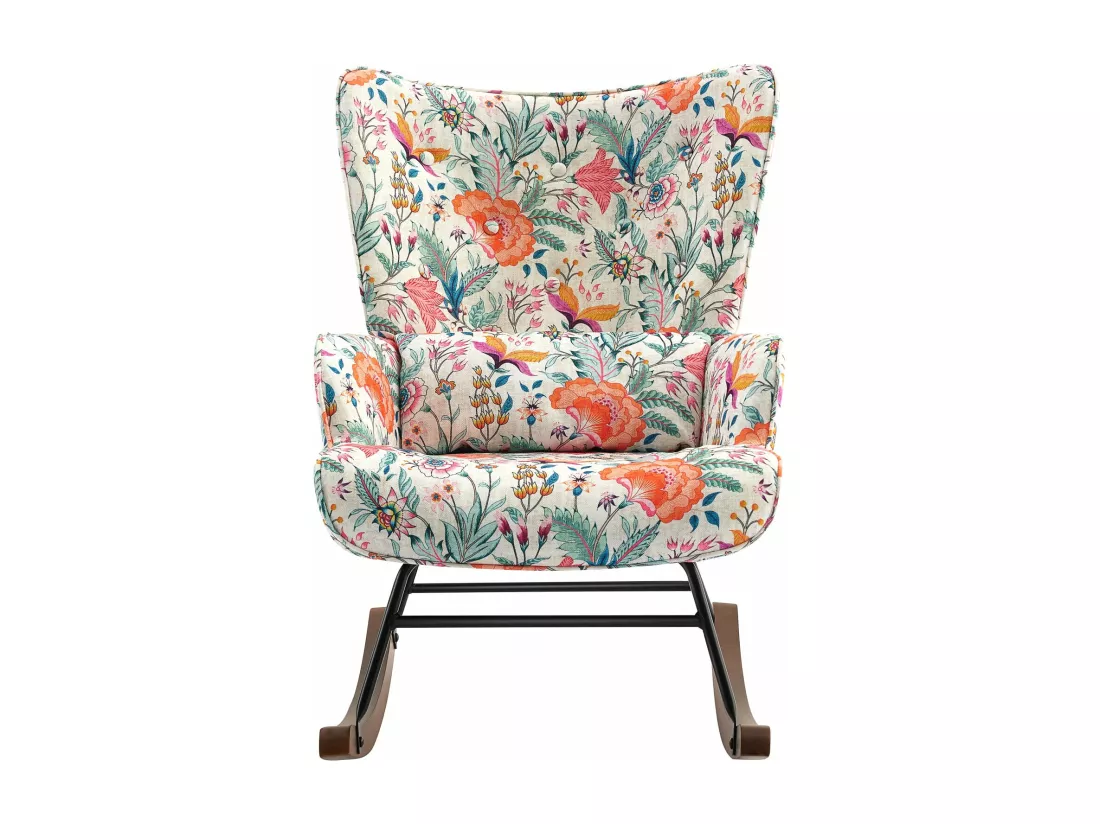 Fauteuil à bascule en velours de luxe avec cadre métallique et pattes en bois pour une chambre confortable
