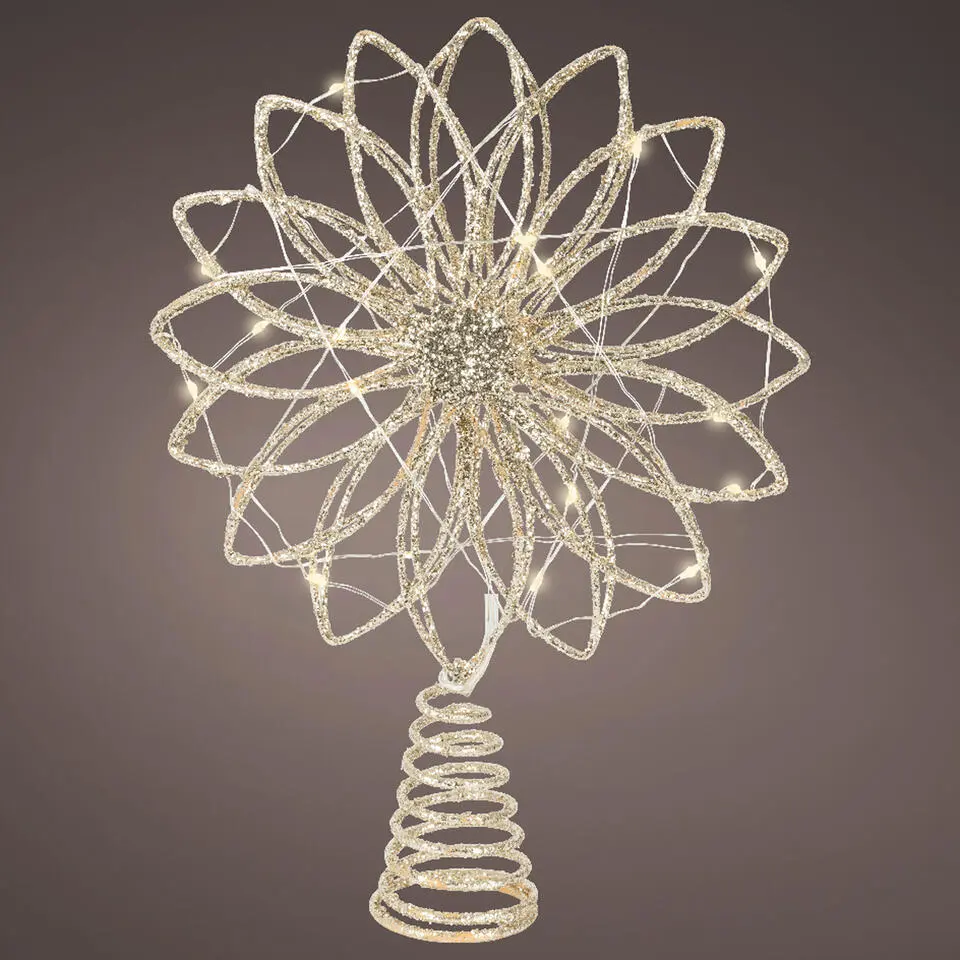 Lumineo kerstboom piek ster - goud - 26 cm - led - warm wit