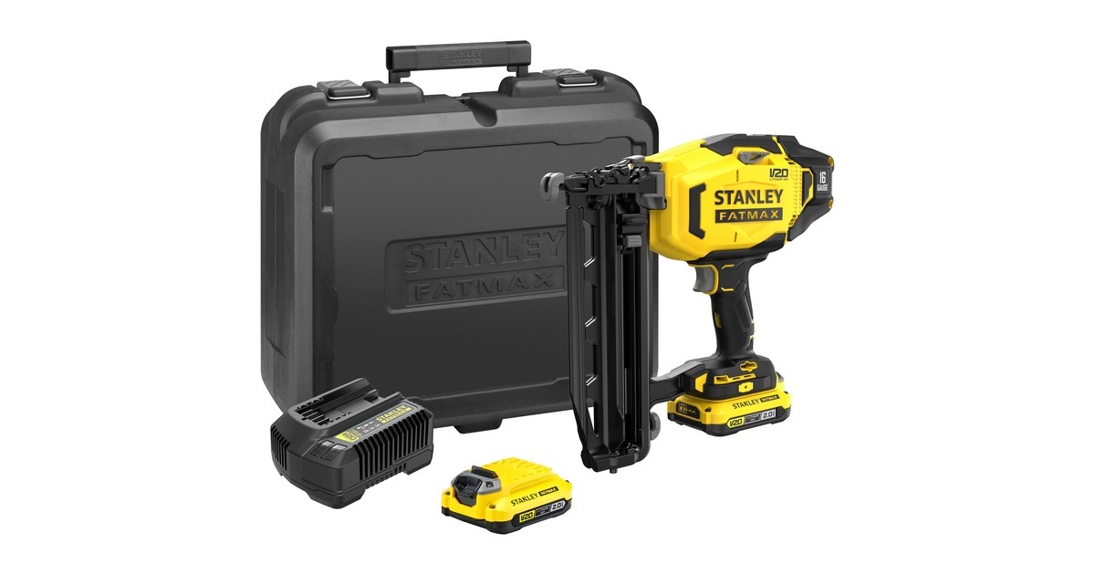 StanleyFATMAX V20 18V 16G Afwerktacker elektrische tacker  (Zwart/geel, Koffer, 2 accu's (2.0Ah) en oplader inbegrepen)