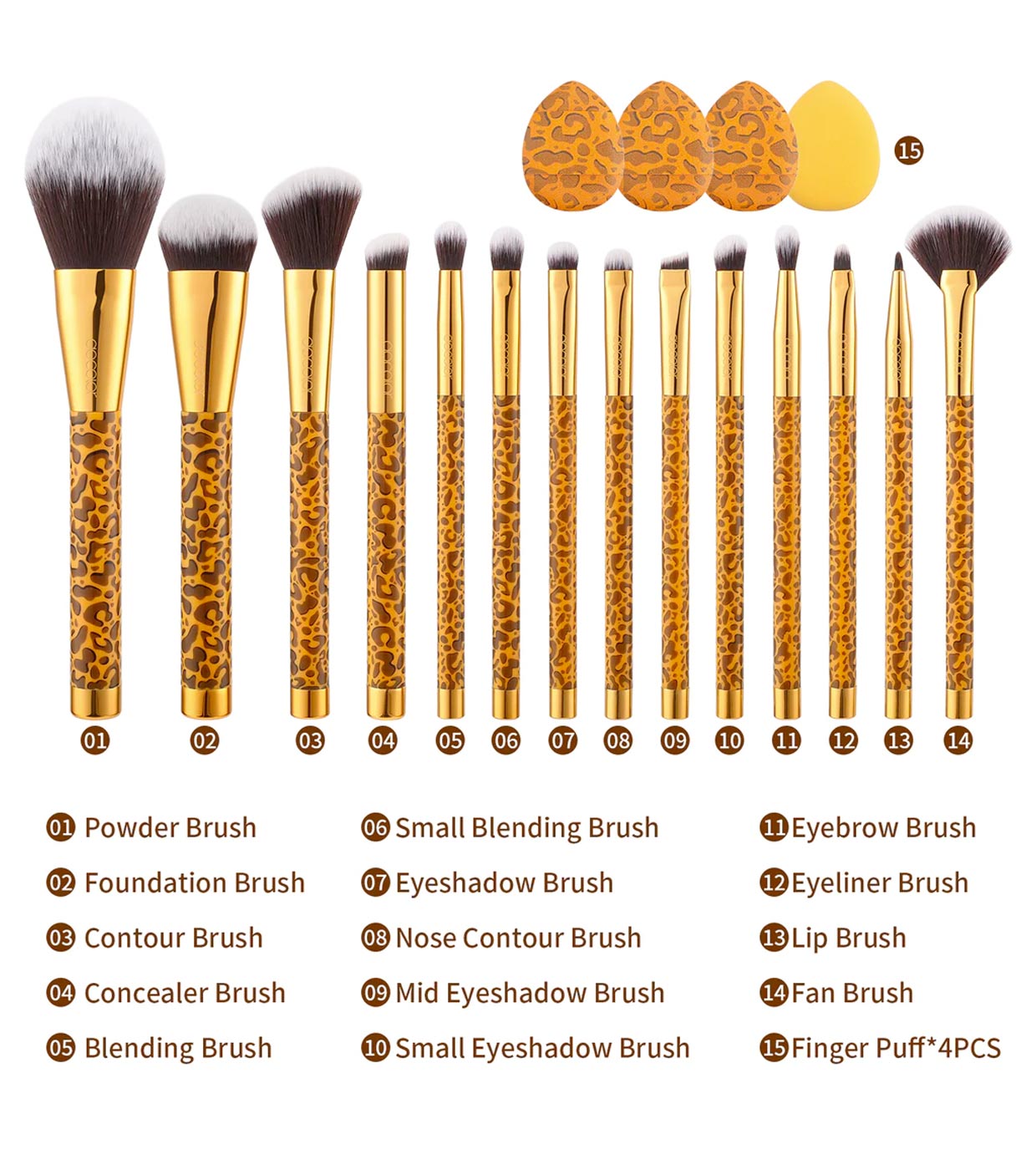 Docolor - Conjunto de pincéis Leopard (15 peças)