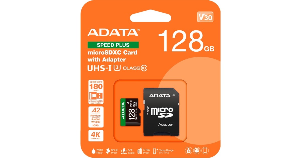 ADATASPEED PLUS microSDXC 128 GB geheugenkaart  (UHS-I U3, Class 10, V30, A2)