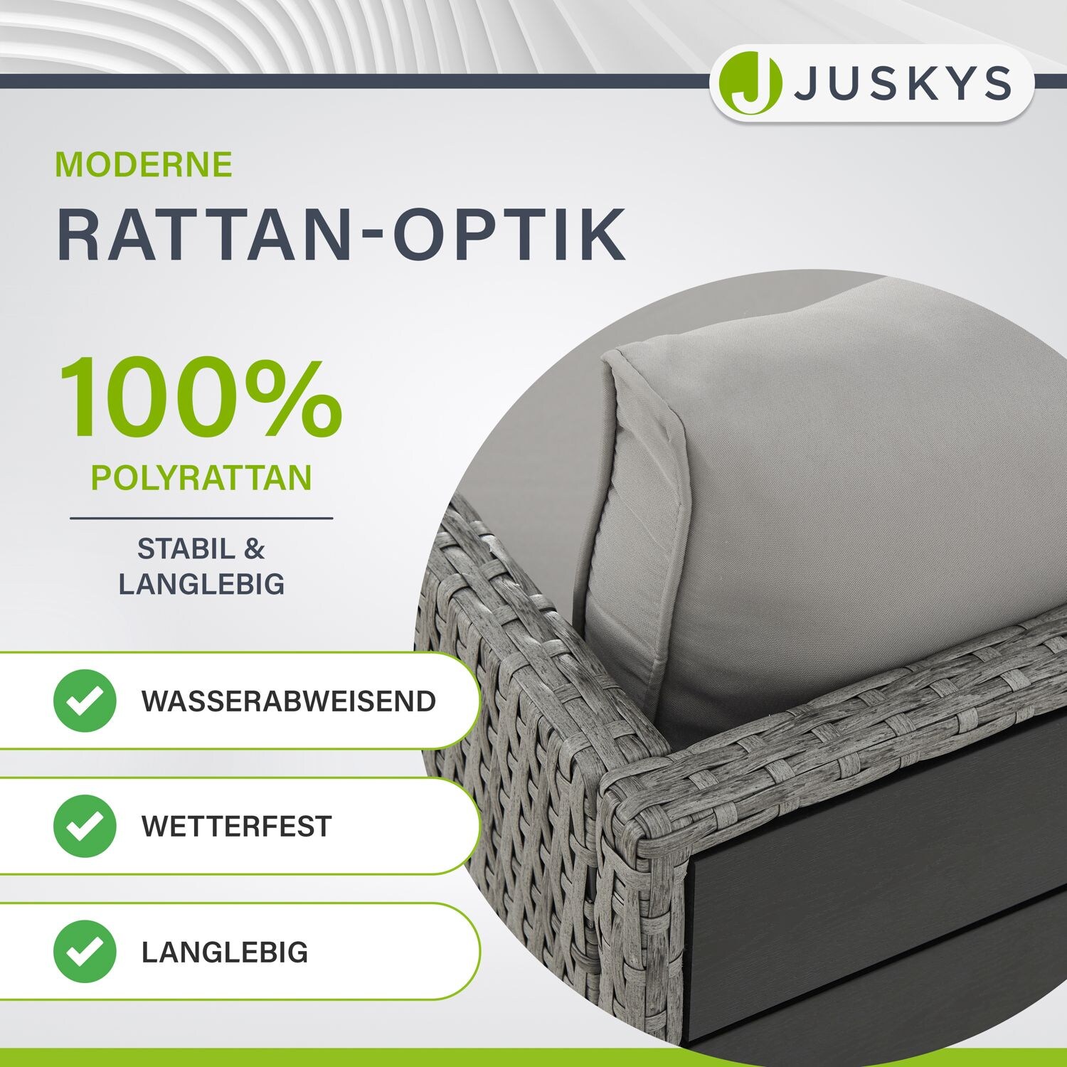 Juskys 2in1 Polyrattan Relax Gartenmöbel Set Jamaika - Lounge für Balkon & Outdoor, Balkonmöbel Grau