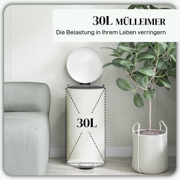 Søppelbøtte 30L pedalbøtte, kosmetikkbøtte, søppelbøtte med lokk og fotpedal, søppelbøtte med innerbeholder, til stue, kontor, metall, 36 x 30 x 63,5