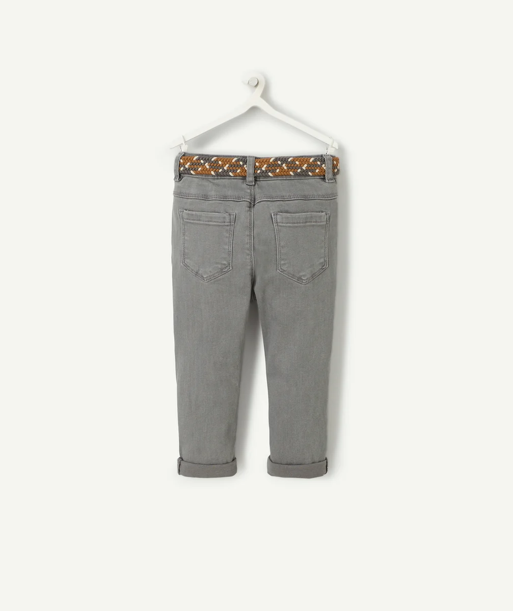 PANTALON DROIT BÉBÉ GARÇON EN DENIM LOW IMPACT GRIS AVEC CEINTURE