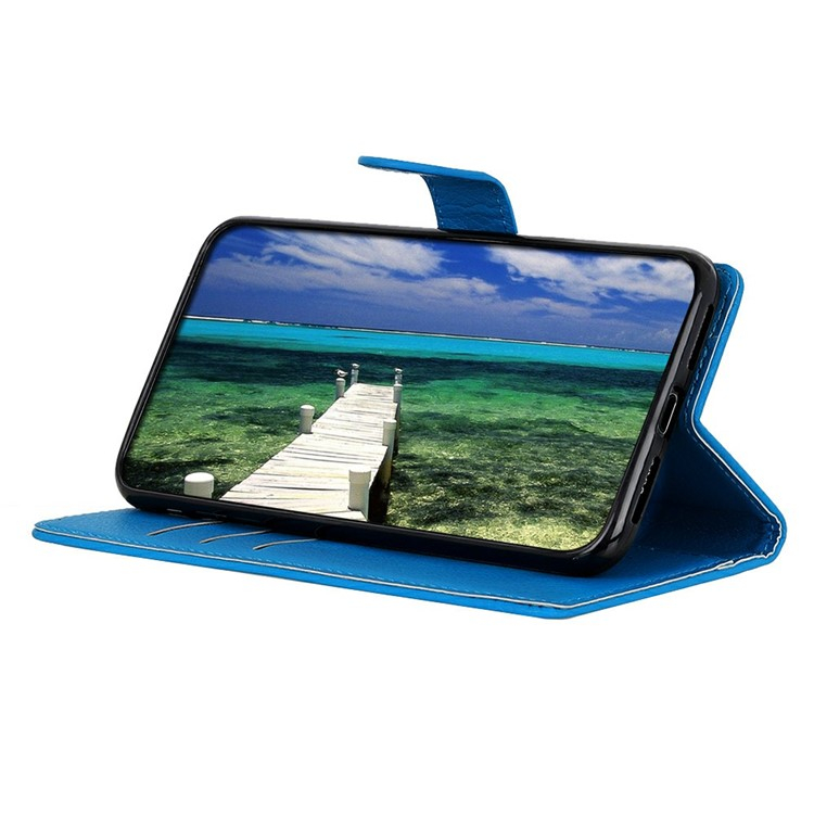 Samsung Galaxy A56 Leder Tasche Flip Cover Litchi Look - Blau