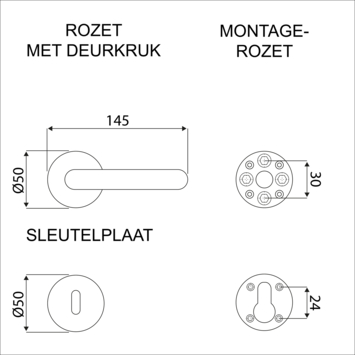 OK deurkruk set rond rozet zwart plastic