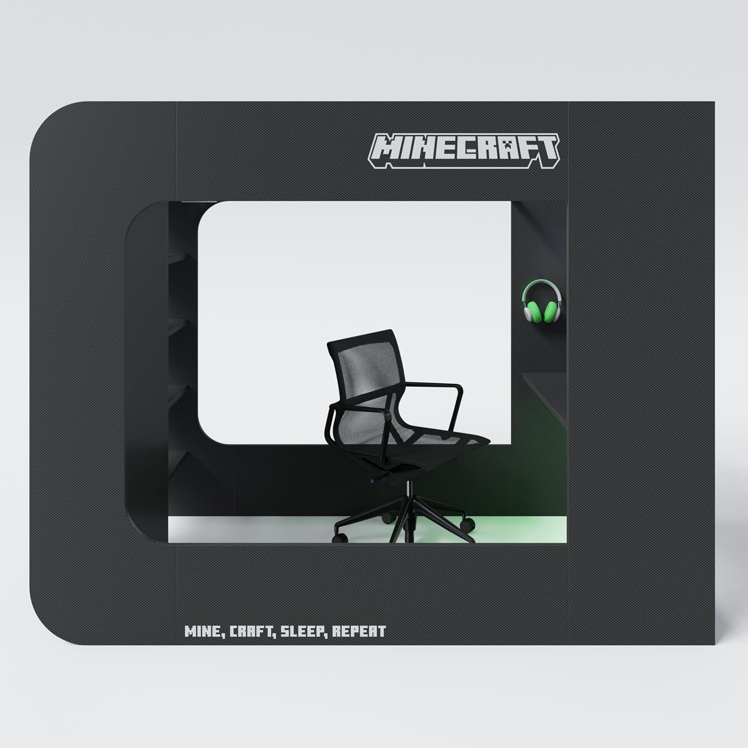 Minecraft - Kojenbett, Hochbett, Gamingbett 120x90cm, mit Leiter, Schreibtisch und Stauraum, Schwarz Carbon Optik