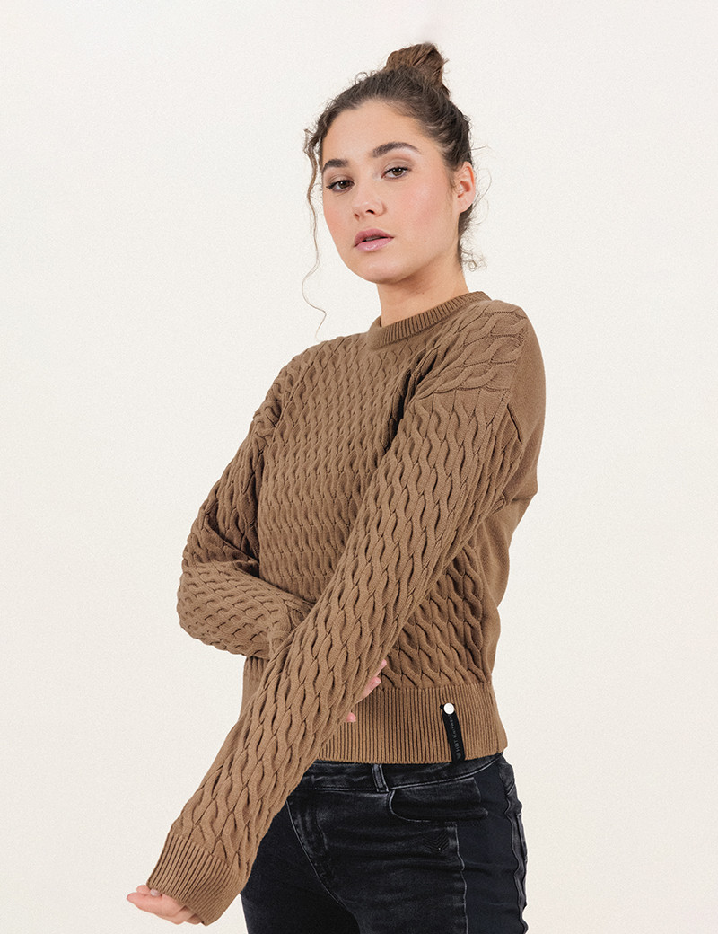 HBT TRANSVERSAL | ELIOTT PULL FEMME COL ROND CAMEL