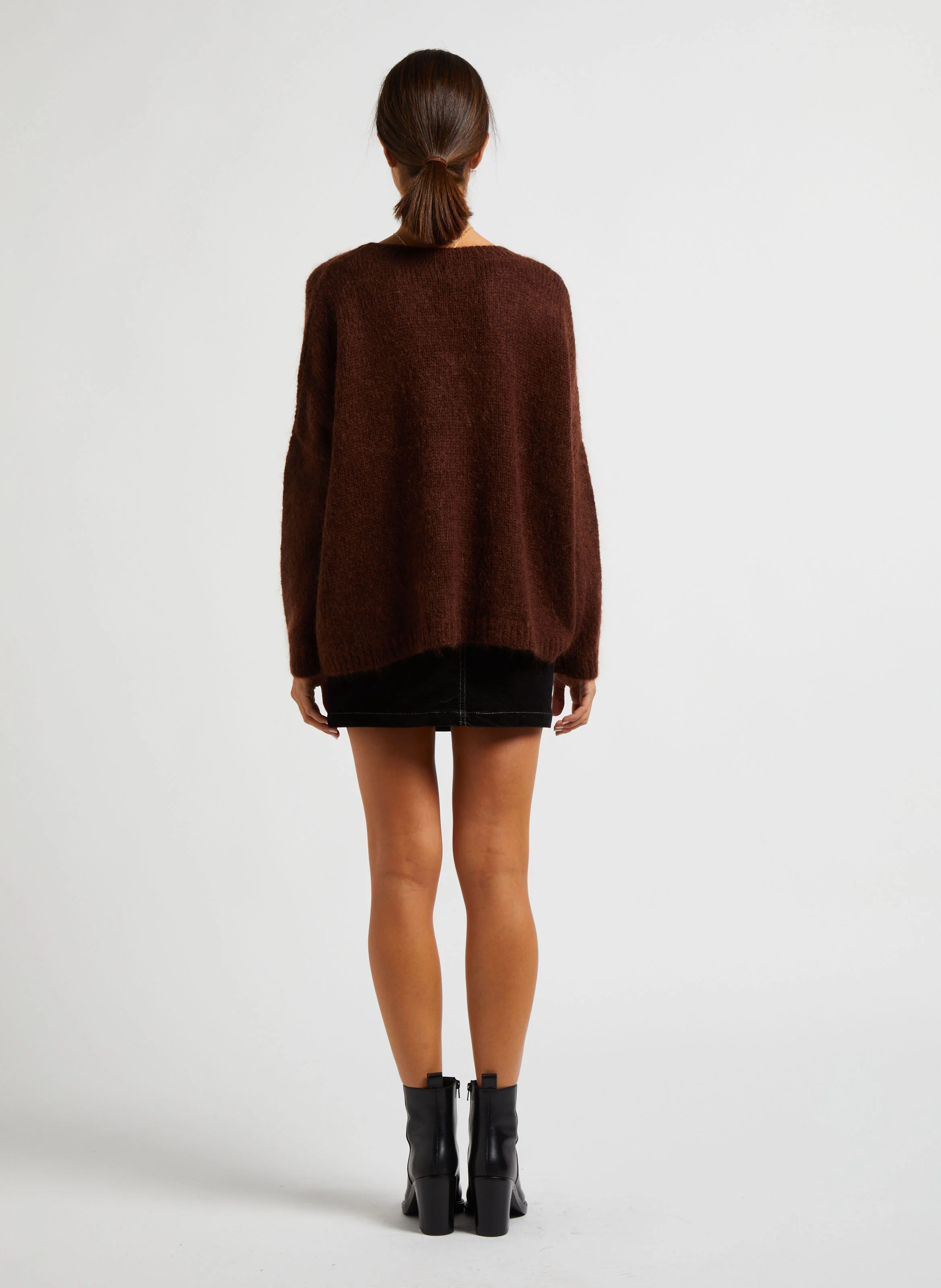 Pull col rond oversize en laine et mohair mélangé | Marron