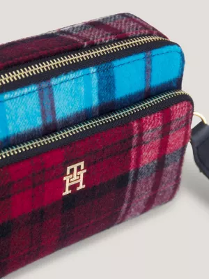 Bolsa transversal icônica com estampa xadrez tartan