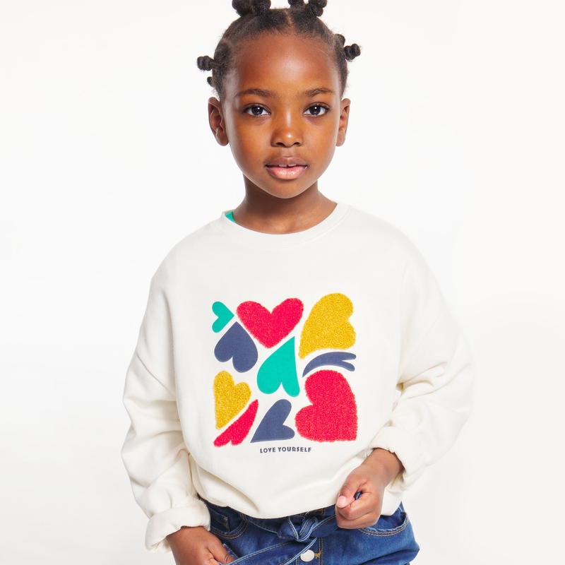 Sweat-shirt à message cœur blanc fille